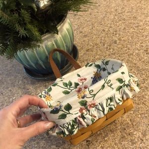 Longaberger Small Key Basket with Floral Liner Handmade Basket